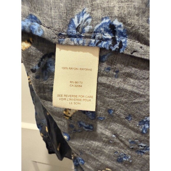 FREE PEOPLE Sleeveless Blouse Women M Hi-Low Ribbon BOHO Tunic Floral Rayon Gray - Picture 3 of 4